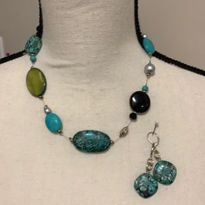 Real stone beaded necklace and earrings